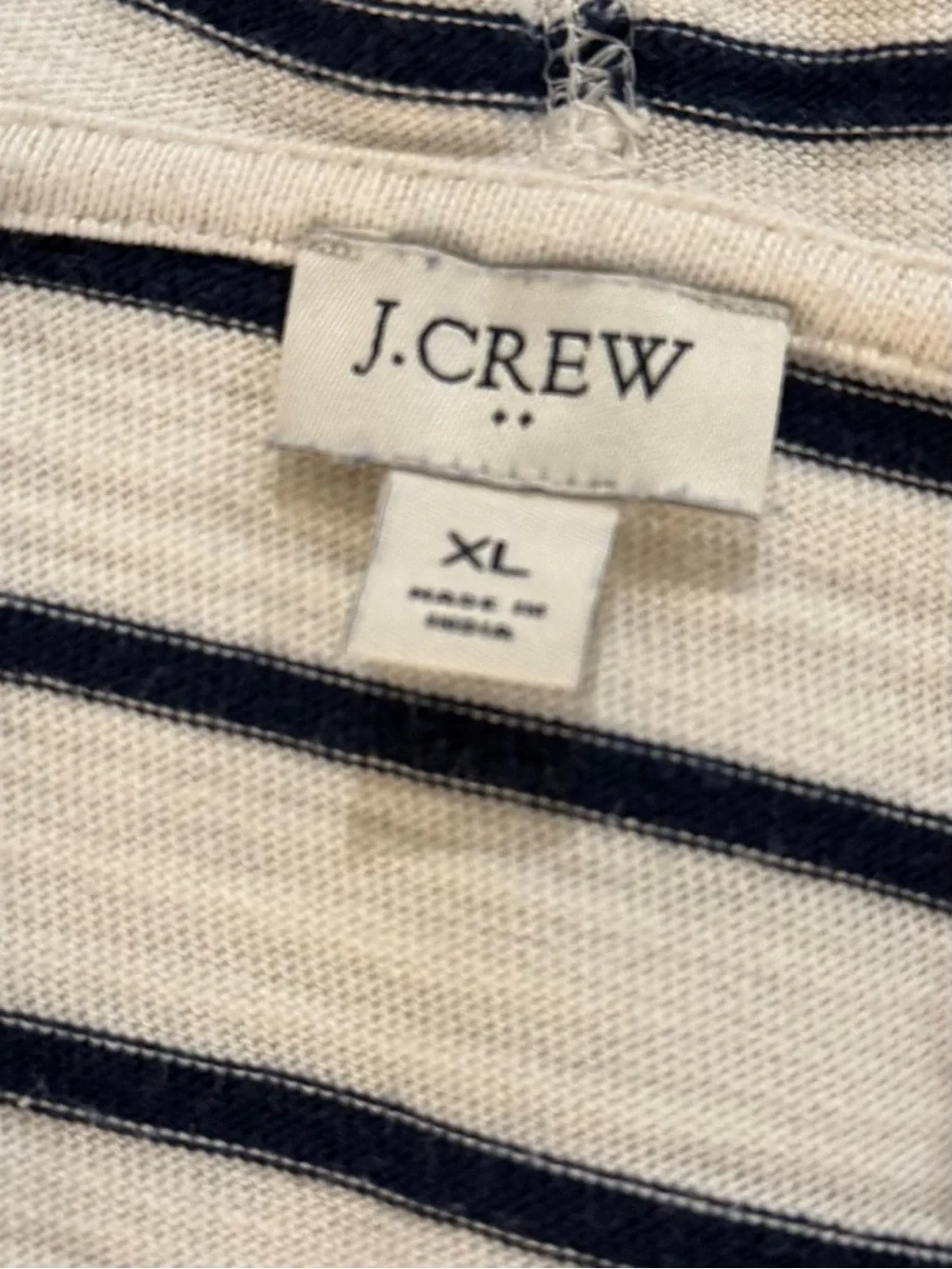 JCrew Women’s V neck Beach Hoodie Navy and Ivory Stripe Size XL